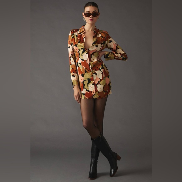 🆕(NWT) ASTR the Label Long-Sleeved Satin Floral Shirt Dress. XL - Picture 4 of 8